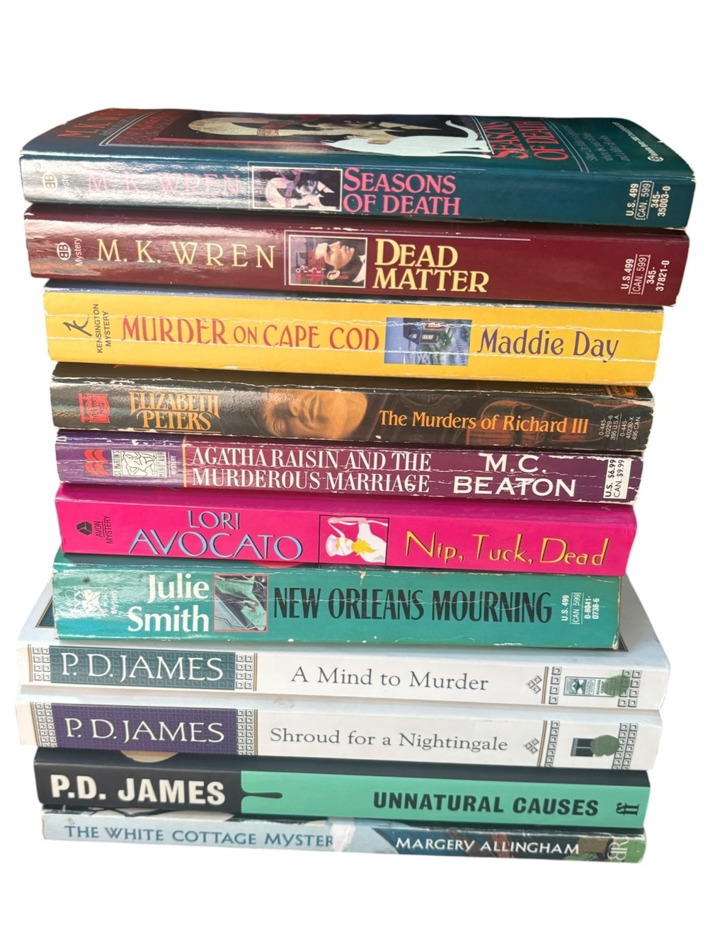 Lot of 11 Mystery Paperback Books PD James MK Wren Peters Smith Beaton Avocato